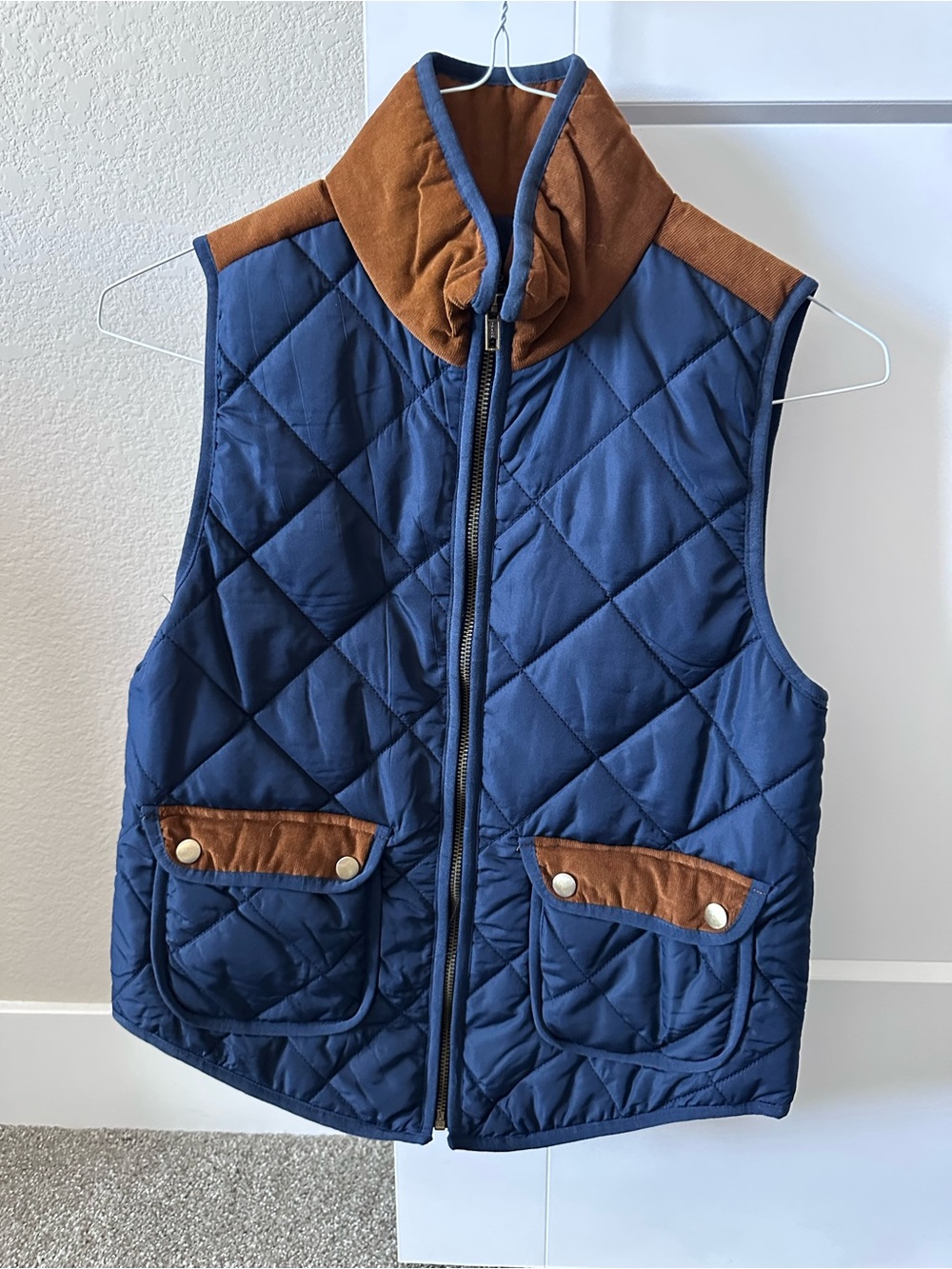NWT Market & Spruce Lexi Corduroy Trim Quilted Puffer Vest Navy XS